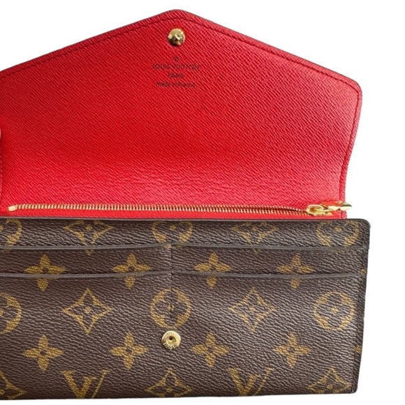 Authentic LOUIS VUITTON Monogram Sarah Jeanne Wallet in Poppy Red M62236 - Picture 9 of 14